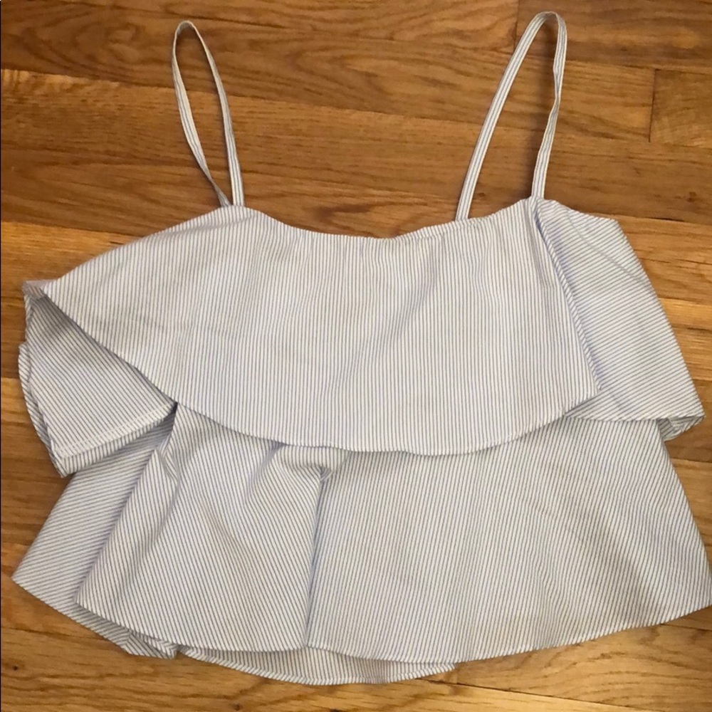 Aqua striped ruffle top